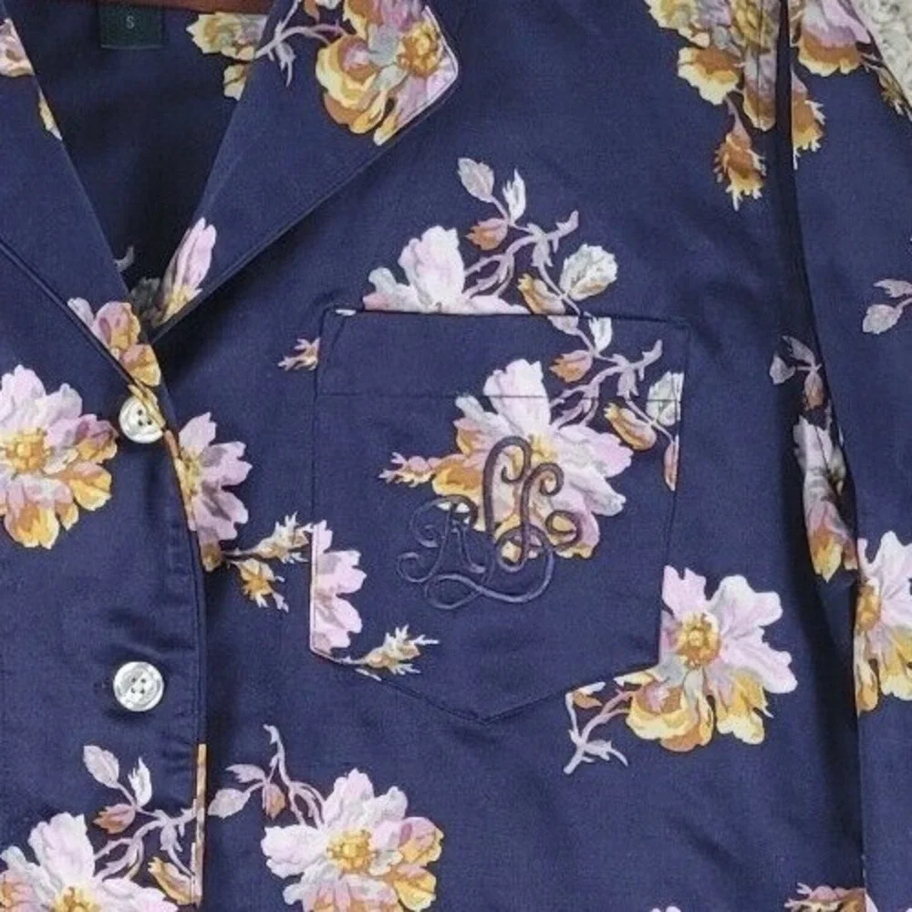 Lauren Ralph Lauren Top‎ Women's Size Small Blue Navy Yellow Floral Sleepwear